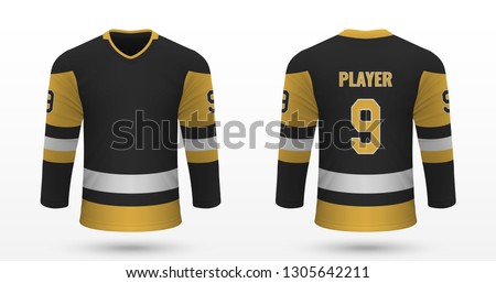 Realistic sport shirt, Pittsburgh Penguins jersey template for ice hockey kit. Vector illustration