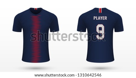 Realistic soccer shirt PSG, jersey template for football kit. Vector illustration