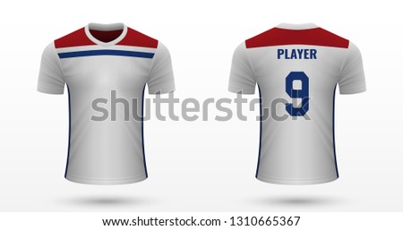 Realistic soccer shirt Olympique Lyonnais, jersey template for football kit. Vector illustration