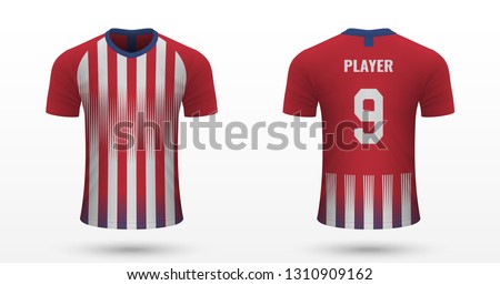 Realistic soccer shirt Atletico Madrid, jersey template for football kit. Vector illustration