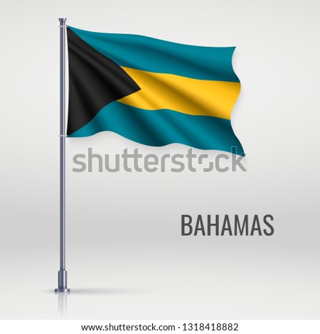 Waving flag of Bahamas on flagpole. Template for independence day poster design