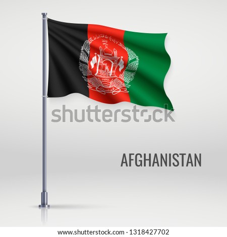 Waving flag of Afghanistan on flagpole. Template for independence day poster design