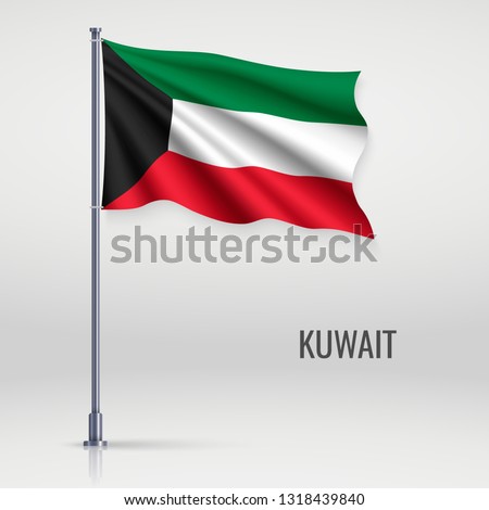 Waving flag of Kuwait on flagpole. Template for independence day poster design