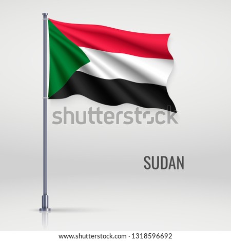 Waving flag of Sudan on flagpole. Template for independence day poster design