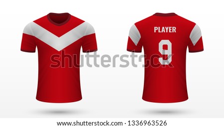 Realistic soccer shirt Fortuna Dusseldorf, jersey template for football kit. Vector illustration