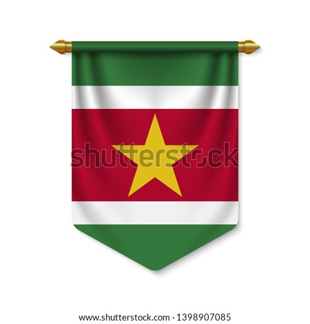 3d realistic pennant with flag of Suriname. Vector illustration