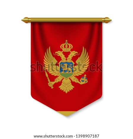 3d realistic pennant with flag of Montenegro. Vector illustration