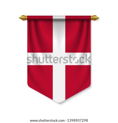 3d realistic pennant with flag of Denmark. Vector illustration