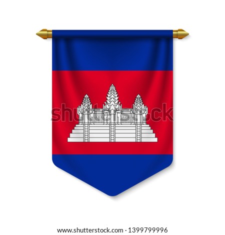 3d realistic pennant with flag of Cambodia. Vector illustration