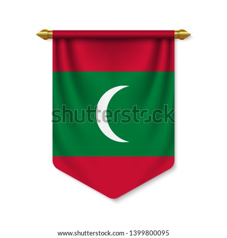 3d realistic pennant with flag of Maldives. Vector illustration