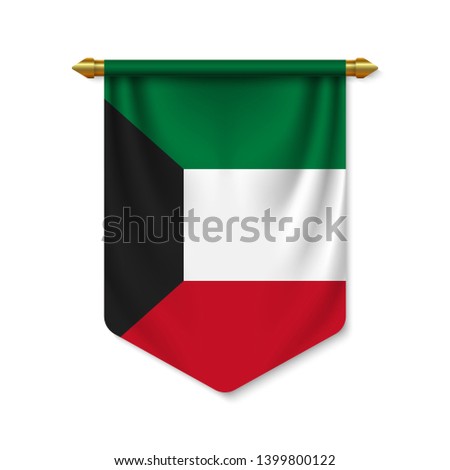 3d realistic pennant with flag of Kuwait. Vector illustration