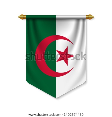 3d realistic pennant with flag of Algeria. Vector illustration