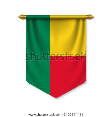 3d realistic pennant with flag of Benin. Vector illustration