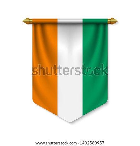 3d realistic pennant with flag of Ivory Coast. Vector illustration