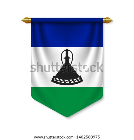 3d realistic pennant with flag of Lesotho. Vector illustration