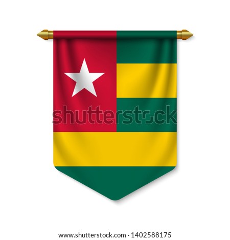 3d realistic pennant with flag of Togo. Vector illustration