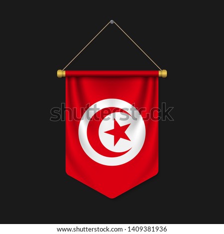 3d realistic pennant with flag of Tunisia