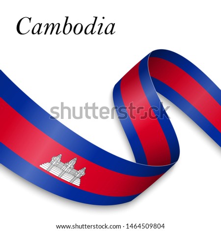 Waving ribbon or banner with flag of Cambodia. Template for independence day poster design