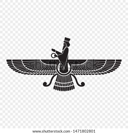Faravahar. Symbol of Zoroastrianism.  Vector illustration