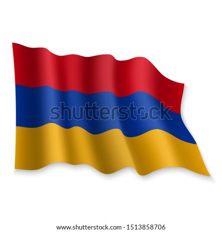 3D Realistic waving Flag of Armenia on white background