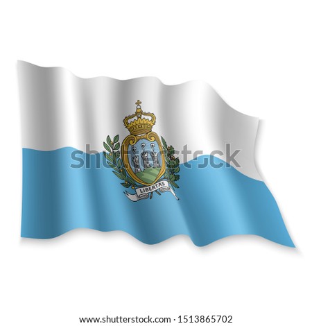 3D Realistic waving Flag of San Marino on white background
