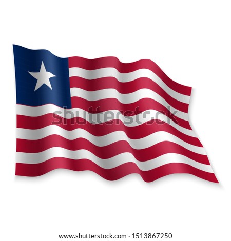 3D Realistic waving Flag of Liberia on white background