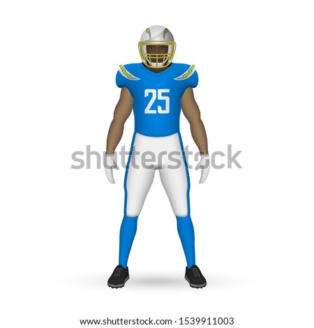 3D realistic American football player, Team Kit template design Los Angeles Chargers