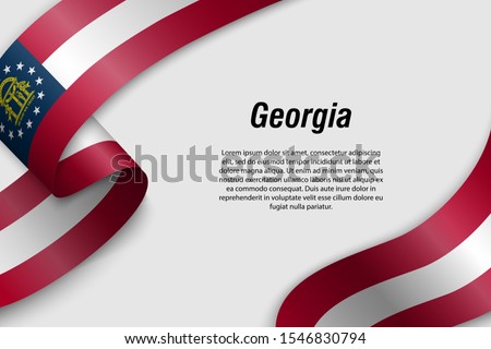 Waving ribbon or banner with flag of Georgia. State of USA. Template for poster design