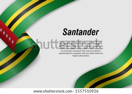 Waving ribbon or banner with flag of Santander. Department of Colombia. Template for poster design