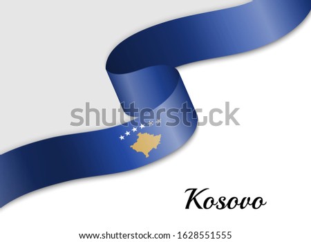 waving ribbon flag of Kosovo. Template for independence day banner