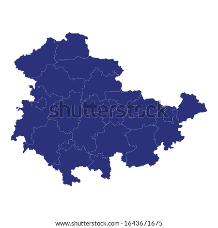High Quality map of Thuringia is a state of Germany, with borders of the regions