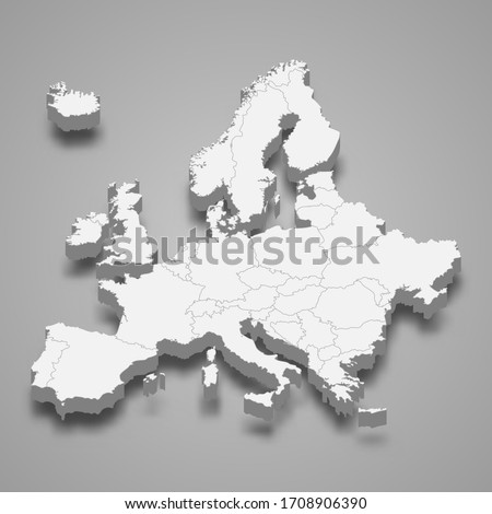3d map of Europe with borders