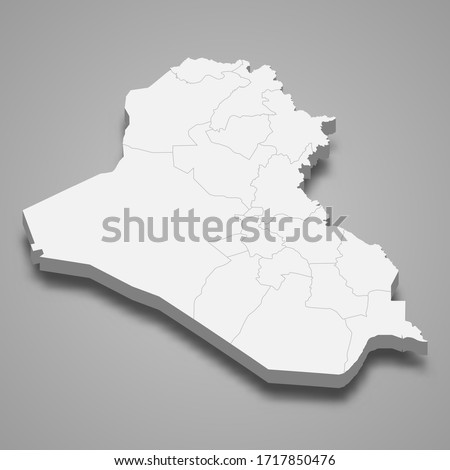 3d map of Iraq with borders of regions