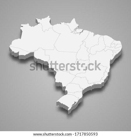 3d map of Brazil with borders of regions