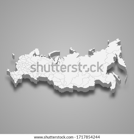 3d map of Russia with borders of regions