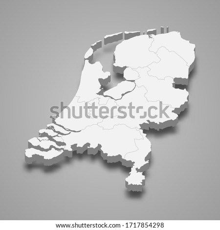3d map of Netherlands with borders of regions