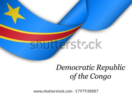 Waving ribbon or banner with flag of Democratic Republic Congo. Template for independence day poster design