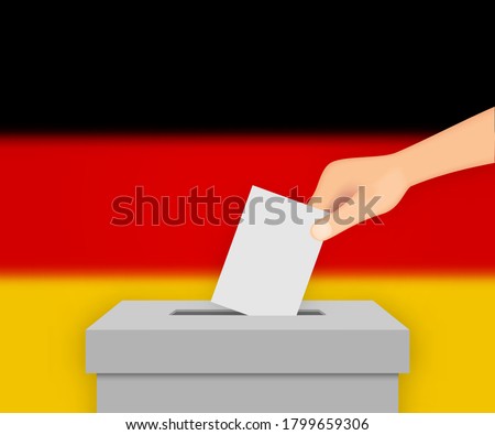 Germany vote election banner background. Ballot Box with blurred flag