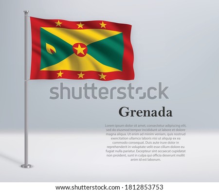 Waving flag of Grenada on flagpole. Template for independence day poster design
