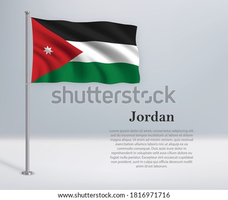 Waving flag of Jordan on flagpole. Template for independence day poster design