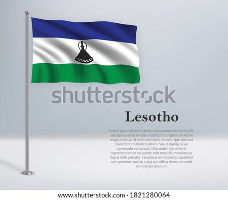 Waving flag of Lesotho on flagpole. Template for independence day poster design