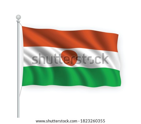3d waving flag Niger on flagpole Isolated on white background.