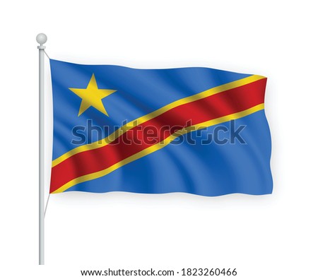 3d waving flag Democratic Republic Congo on flagpole Isolated on white background.