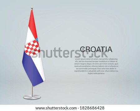 Croatia hanging flag on stand. Template for politic conference banner