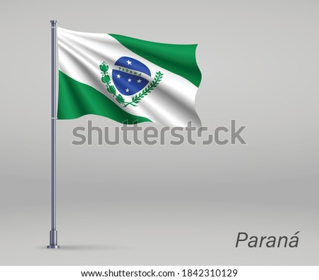 Waving flag of Parana - state of Brazil on flagpole. Template for independence day poster 