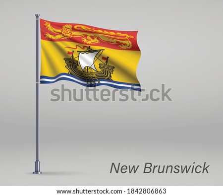 Waving flag of New Brunswick - province of Canada on flagpole. Template for independence day poster 