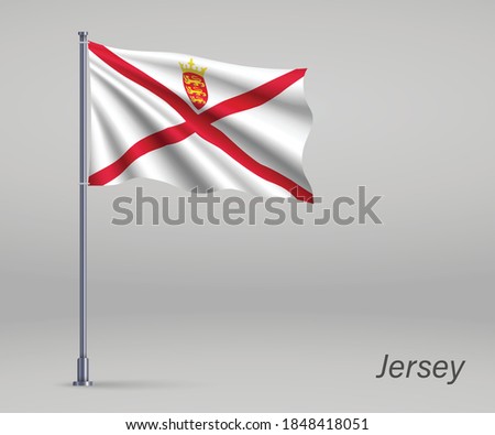 Waving flag of Jersey - territory of United Kingdom on flagpole. Template for independence day