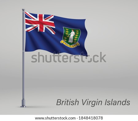 Waving flag of British Virgin Islands - territory of United Kingdom on flagpole. Template for independence day