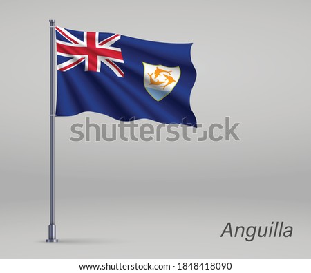 Waving flag of Anguilla - territory of United Kingdom on flagpole. Template for independence day