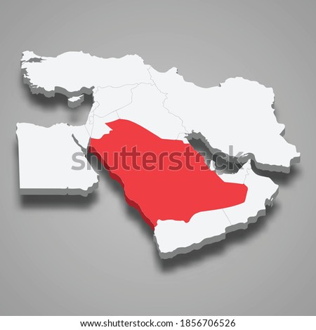Saudi Arabia country location within Middle East 3d isometric map 